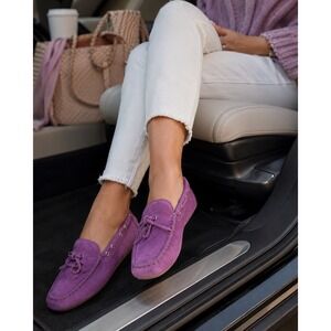Lands End Moccasins 8.5B Purple NWOB Suede Driving Loafers Preppy Classic Boho